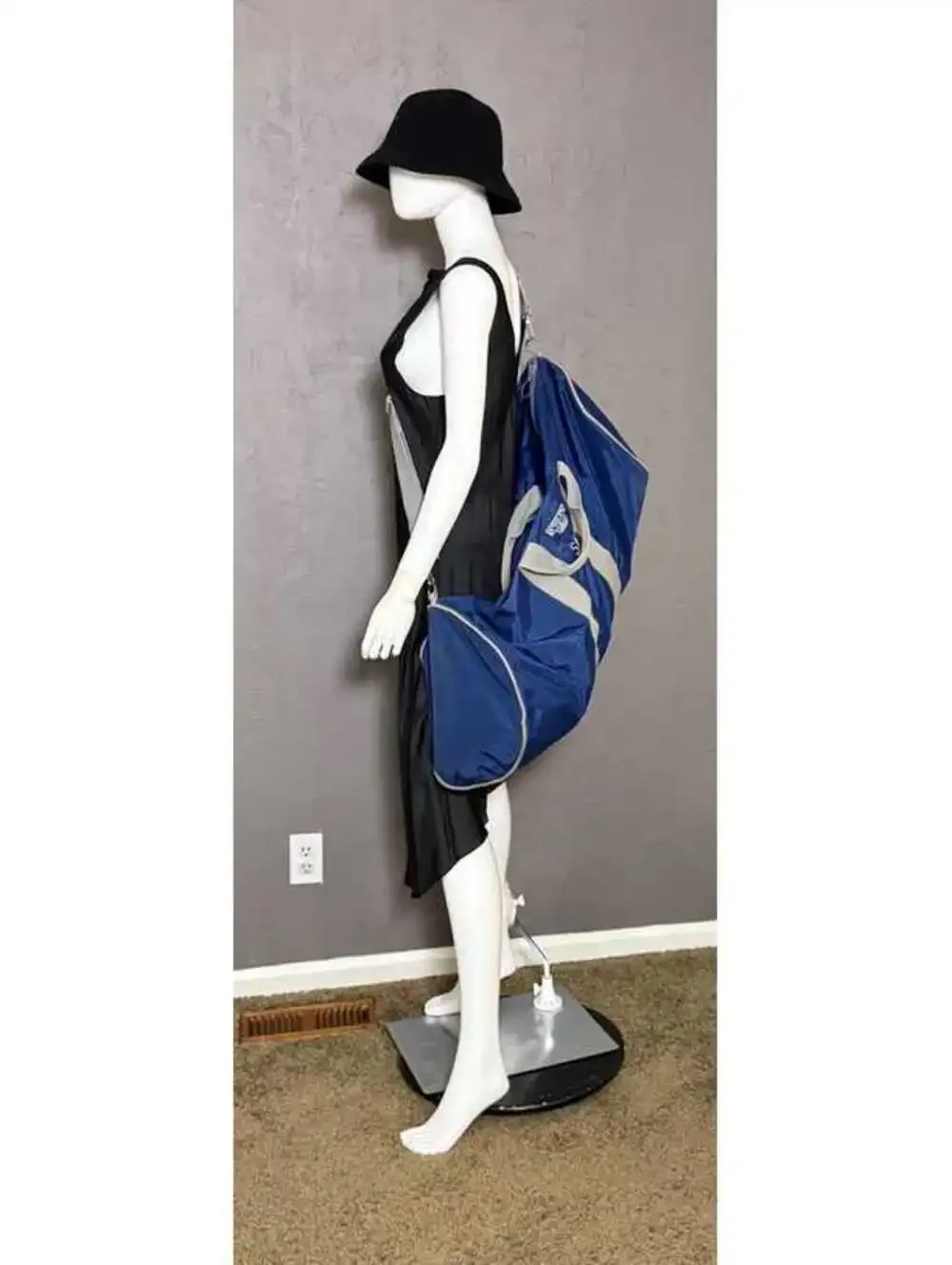 1980's Extra Large Duffle Bag from Lands' End Blue + Gray Nylon Canvas